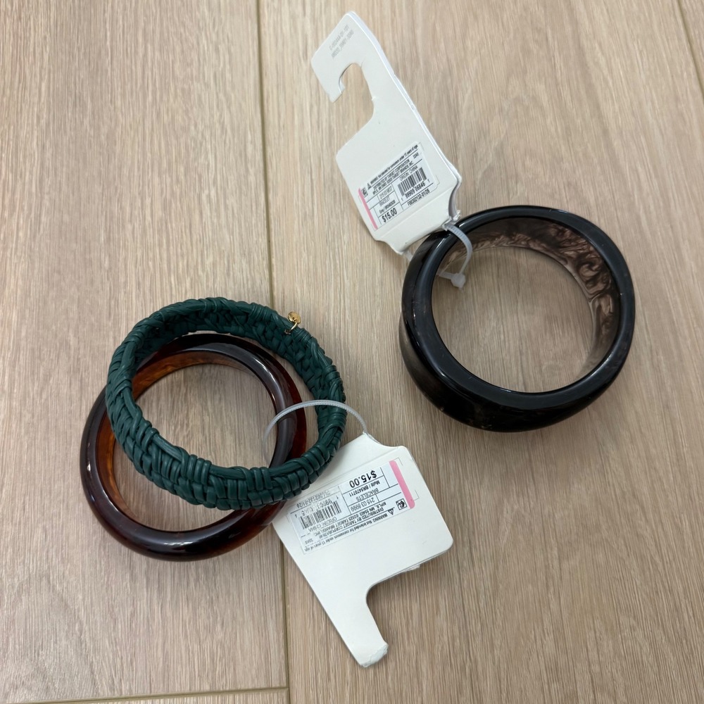 Target Bangle Bracelet Set 3pc Marbled Resin Tortoiseshell Green Woven NWT